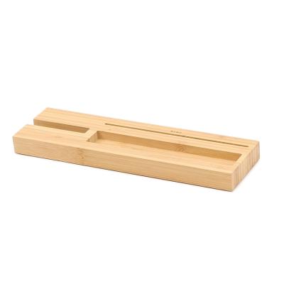 China Desktop Sustainable Bamboo Desktop Storage Rack Base Stationery Cell Phone Holder for sale