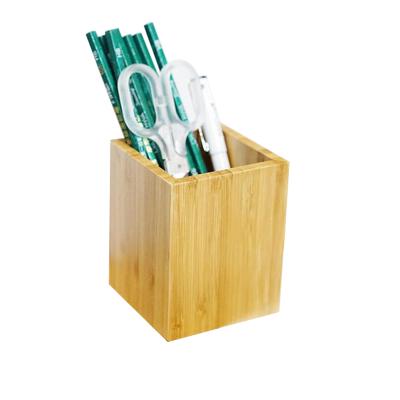 China Office Eco-friendly Square Storage Customs Bamboo Pencil Holder Bamboo Pen Holder for sale