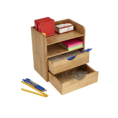 China 100% Eco-friendly Document and File Holder Cabinets with 2 Drawers Bamboo Organizer Office Storage Desk Box for sale