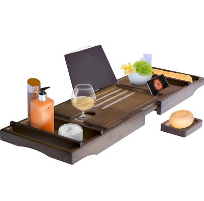 China Sustainable Bathtub With Expanding Sides Bamboo Bath Cart Tray for sale