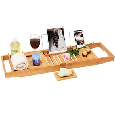 China Sustainable Bamboo Tray Extending Side Luxury Bathtub Cart Wood Bamboo Bathtub Tray for sale