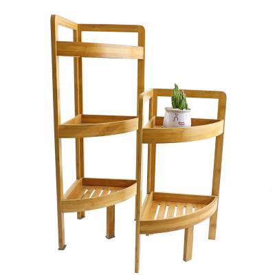 China Custom Bamboo Corner Storage Shelf 3 Tiers Sustainable Bamboo Wooden Wall Shelf for Home and Office for sale