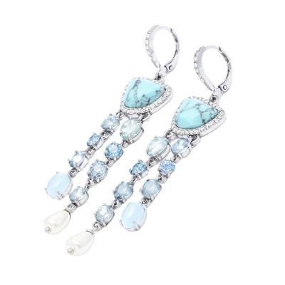 China Cheap Price Lead Free Nickel Free Turquoise Cat Eye Stone Drop Earring Clip Like Green Blue Earrings With Baroque Pearl for sale