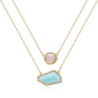 China Lead Free Green Semi Precious Stone Tasty Jewelry Nickel Free Pendant Necklace Women Korea adjustLayered Cute Fashion Necklace Mint Color for sale