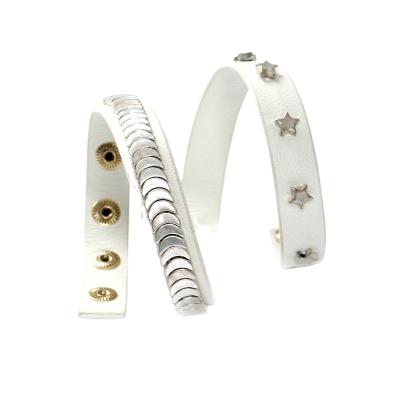 China TRENDY Ox Metal Silver Moon and Star Adjustable Snap Button Leather Bracelet for Woman for sale