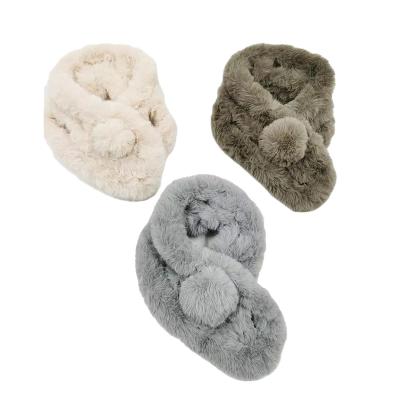 China Hot Selling Faux Fur Pompom Winter Cute Warm Neck Scarf for sale