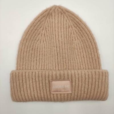 China JOINT Women Knitted Ribbed Hat Fully Fashioned Winter Hat Customer Top Warm Patch for sale