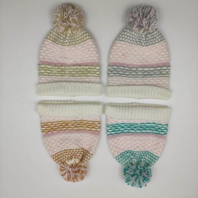 China JOINT Women Knitted Bobble Hat Mix And Color Block Soft Warm And Fashionable Winter Hat for sale