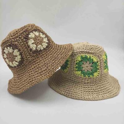 China Dobby Woven Flower Girls Hand Crocheted Hand Weaves Bucket Hat with Adjustable Yarn on Foldable Brim for sale