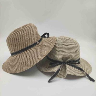 China Sun Striped Straw Beach Protection Wovmen Summer UV Hat for sale