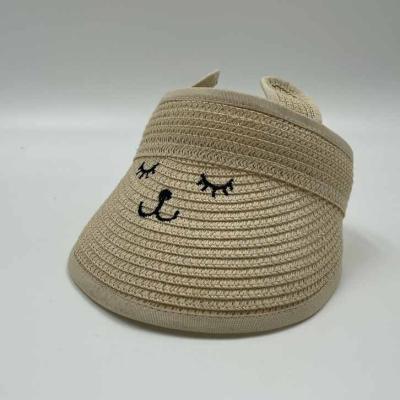 China Wholesale Cute Dobby Kids Summer Straw Hat Kids Rabbit Ear Top Hat Sun Visor Empty Hat for sale