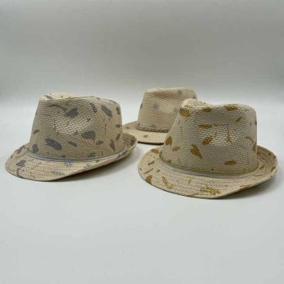 China Adult Paper Straw Hat Fedora Hat Lightweight Summer Parenting Panama Character Kid Palm Paradise Printing for sale