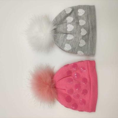 China COMMON Kids Boys Baby Knitted Hat Winter Sequins Pompom Size Quality Acrylic Shine for sale