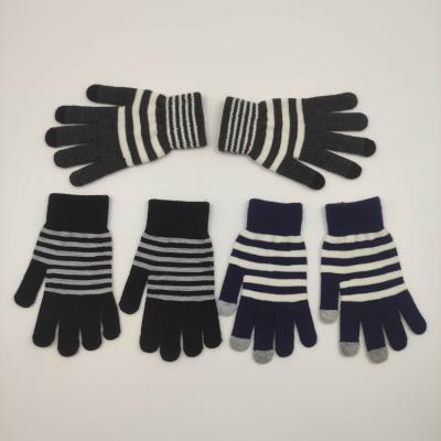 China Fashion Women\`s Comfortable Adult Man Winter Knitted Acrylic Gloves Striped Mittens With Touch Screen Fingers for sale