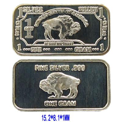 China Europe 1 Gram 999 Fine Silver Buffalo Bullion Bar A8 Antique for sale