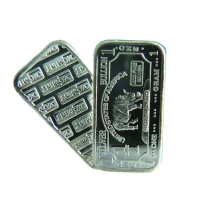 China Custom 1 gram 999 pure silver African rhinoceros fine silver bar from Europe logo for sale