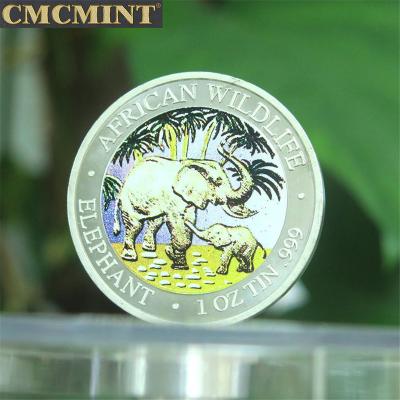 China Europe Metal Tins Wholesale 1 Ounce 999 Good Tin Elephant Round Bullion Coin A153 for sale