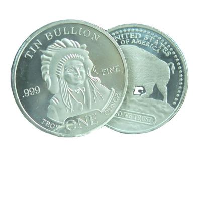 China Fine A154 Coins of Europe Tin Ingot Tins Wholesale 1 Ounce 999 Pure Tin Buffalo Indian Round Euro Coin for sale