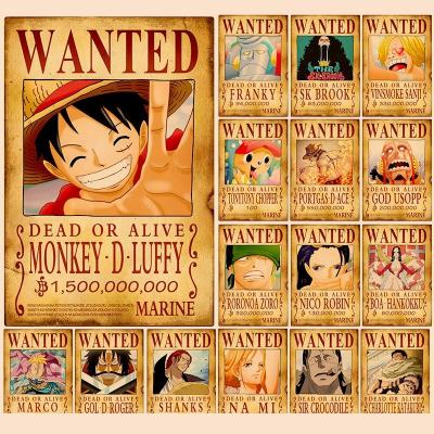 China Modern One Piece Wall Decoration Anime Poster Wrapping Paper Wanted Stickers Home Room Window Decoration Luffy Posters for sale