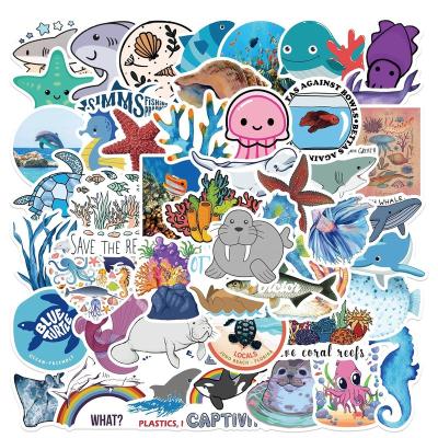 China 50Pcs Kawaii Sticker Decorative Cute Ocean Animal Stickers For Kid Child Student Notebook Door Laptop Cartoon Decoration Sticker for sale