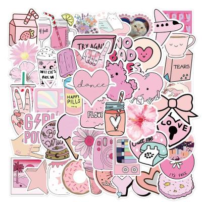 China Vsco Decorative Hot Selling Pink Girl Cool Sticker 50Pcs Sticker For Luggage Hydraulic Laptop Album Flask Custom Stickers for sale