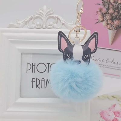 China Fashional Cute Puppy Fur Ball Key Chain PU Leather Creative Car Pendant Bag Plush Puppy Promotional Gift for sale