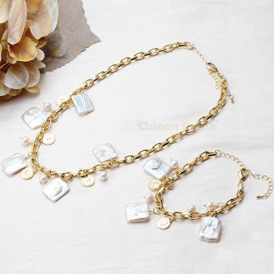 China FASHIONABLE Queen of Panla Customized Large Irregular Baroque Freshwater Pearl Necklace Earrings Jewelry Set with Gold Plated for sale