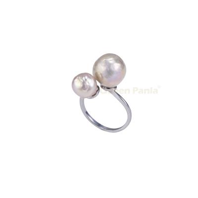 China CLASSIC Simple Design Fashion Factory Jewelry Queen Panla Elegant Double Pearl Sliver-plated Ring for sale