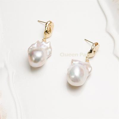 China New Youthway Instagram Simple Baroque Irregular Religious Queen Of Panla True Gold Plated Freshwater Pearl Earrings for sale