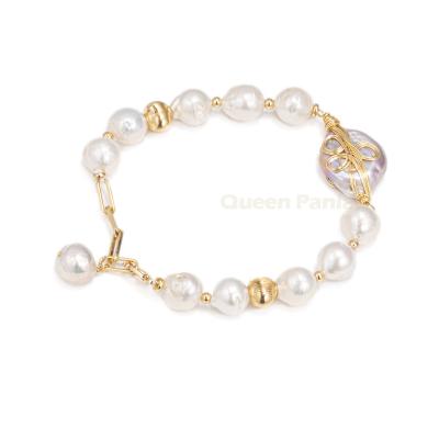 China Vintage Queen of Panla Gold Plated Pearl Bracelet Summer Irregular Baroque Freshwater Pearl Beads Bracelet Girlfriend Gift for sale