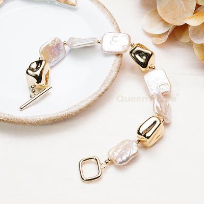 China Handmade Vintage Panla Queen 18k Gold Plated Thick Gold Baroque Freshwater Pearl Bracelet for sale