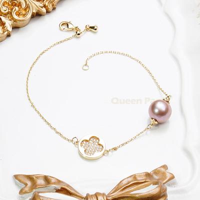 China Queen Panla Real Gold Real Gold Link Bracelet 18k Gold Thin Bead Natural Pearl Bracelet High Quality Pure Solid Gold TRENDY for sale