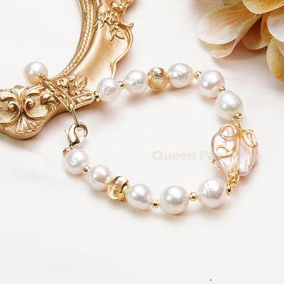 China Panla FASHIONABLE Queen Natural Freshwater Pearl Elegant Delicacy Inlaid 5a White Gold Plated Bracelet For Women for sale