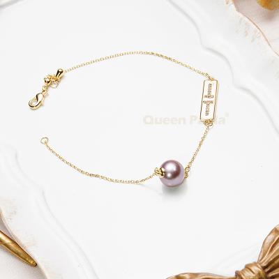 China FASHIONABLE Panla Queen 925 sterling silver gold plated resizable pearl charm bracelet wholesale fancy freshwater jewelry for women for sale