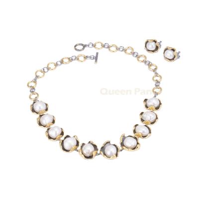 China High Quality Queen Of Panla Elegant Style Natural Freshwater Pearl Necklace With Real Gold Plating Clasp Copper Necklace for sale