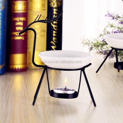 China 2017 New Essential Oil Metal Deer Refining Ceramic Oil Burner Candle Warmer Burner for sale