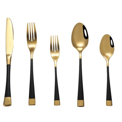 China Modern black stocked stainless steel and gold cutlery set for wedding for sale