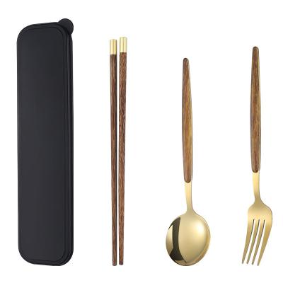 China Stocked Stainless Steel Spoon Fork Chopsticks Travel Portable Cutlery Set With Case for sale