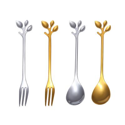 China Leaf Shape Stocked Stainless Steel Coffee Dessert Spoons And Forks for sale