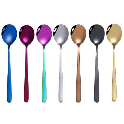 China Stocked Long Style Handle Stainless Steel Spoon 18/10 Korean Gold Plated Spoons for sale