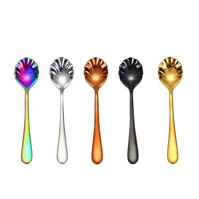 China Stocked Metal Gold Plated Shell Coffee Spoons Stainless Steel Spoon for sale