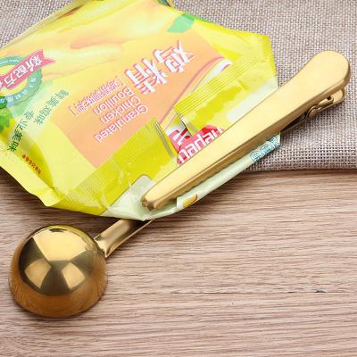 China Gold Color Stainless Steel Stocked Teaspoon With Bag Clip for sale