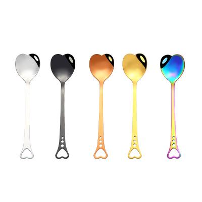 China Gold Stocked Mini Metal Stainless Steel Heart Tea Spoon Black Teaspoon for sale