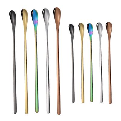 China Stocked Stainless Steel Coffee Stir Spoon Long Handle Teaspoons Spoon Gold for sale