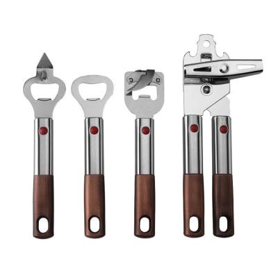 China Manual Stainless Steel Can Opener Bottle Opener Stocked Beer Opener Set For Restaurant for sale