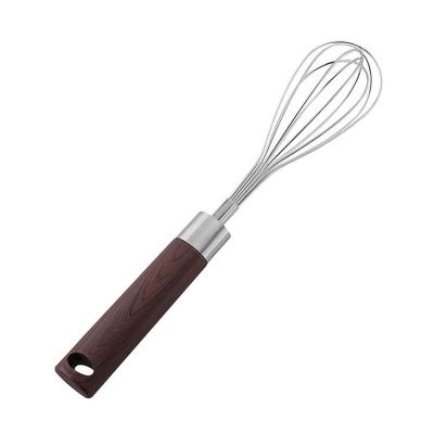 China Stored Stainless Steel Handle Wooden Egg Beater Mixer Manual Egg Stirring Tool for sale