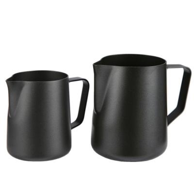 China 350 / 600ml Black Stocked Graduated Milk Frothing Pitcher Jug Stainless Steel Latte Art Cups for sale