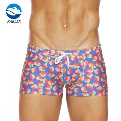 China Men Breathable Swimwear OEM ODM Strawberry Print Swimwear Adult Swimming Pool Vacation Swim Trunk for sale