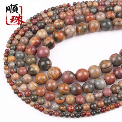 China Stone Naturalstone Red Line Pine Scattered Beads PicassoStone Round Beads Semi-finished DIYOrnament Accessories Red Beads Wholesale for sale