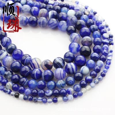 China Dark Blue Striped Stone Agate Natural Stone Beads Scattered Round Beads DIYBracelet Ornament Accessories Wholesale for sale